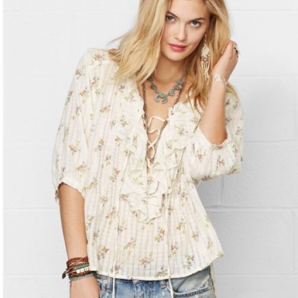 Denim & Supply Ralph Lauren Lace-up Peasant Top M